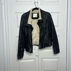 Sounds & Matter Faux Leather Moto Jacket Sherpa Lined Black Size Medium